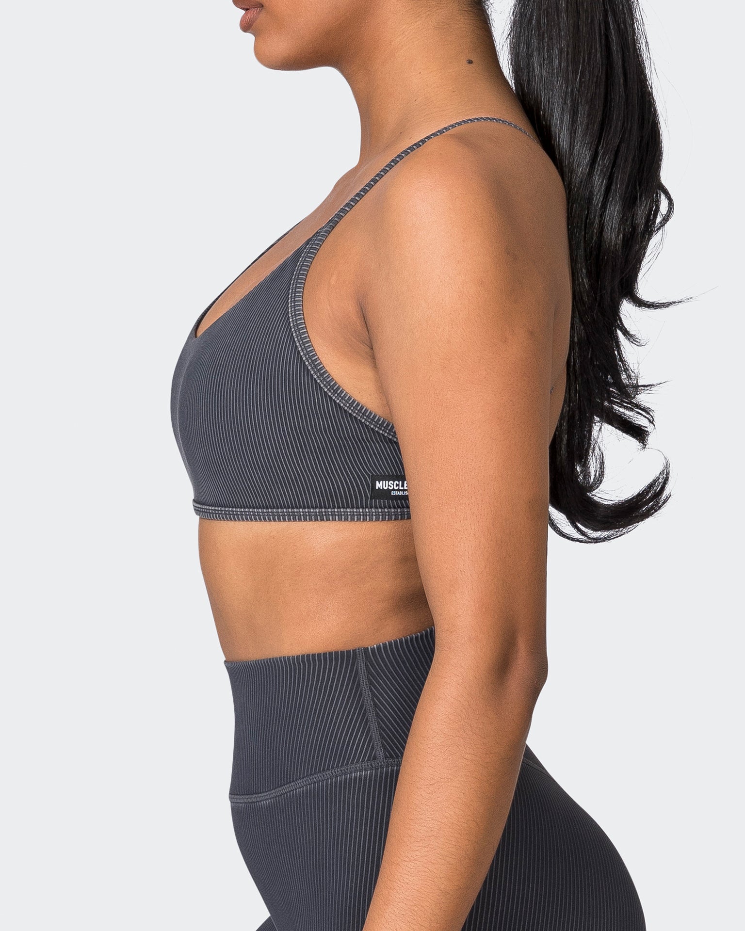 Muscle Nation Sports Bras Essence Vintage Rib Bralette - Washed Black