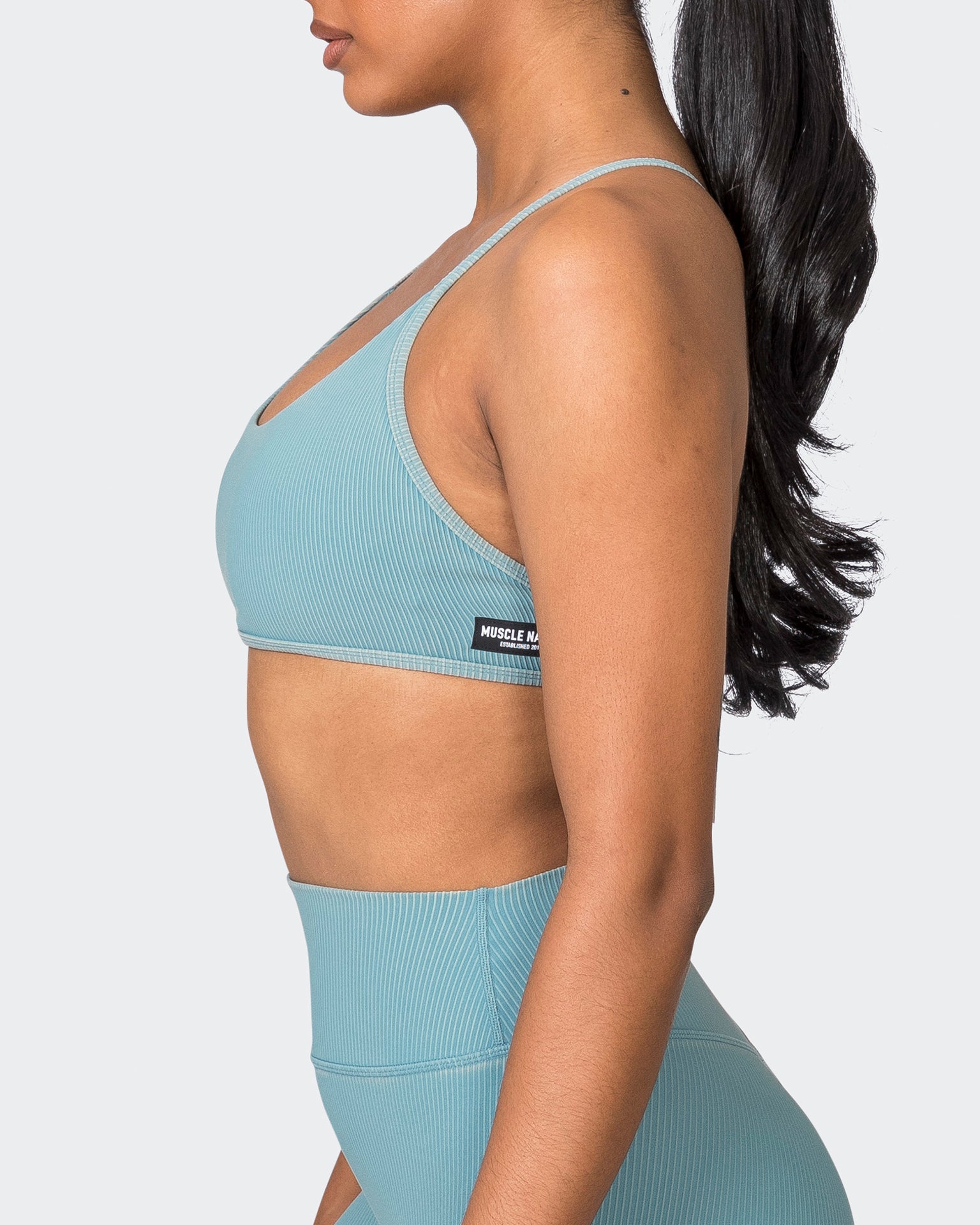 Muscle Nation Sports Bras Essence Vintage Rib Bralette - Washed Harbour