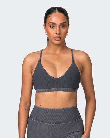 Muscle Nation Sports Bras Levitate Vintage Rib Bralette - Washed Black