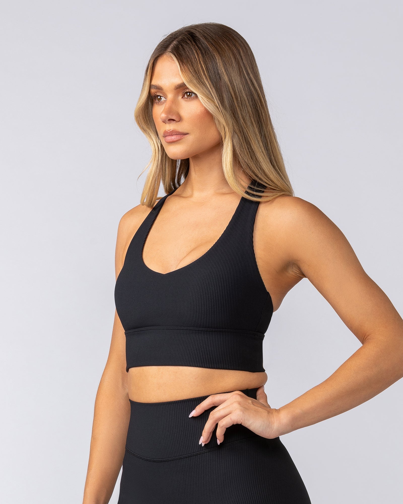 Muscle Nation Sports Bras Lover Longline Rib Bra - Black