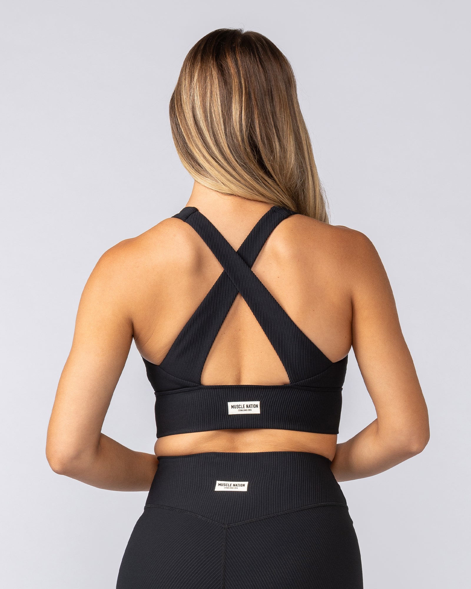 Muscle Nation Sports Bras Lover Longline Rib Bra - Black