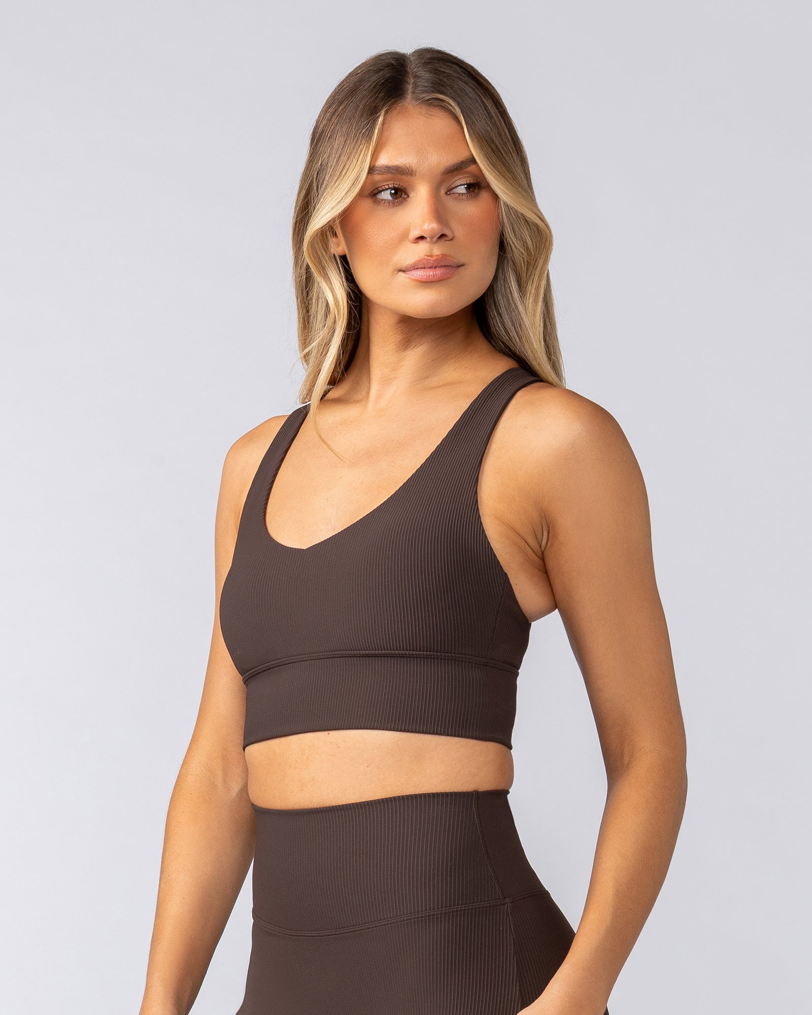 Muscle Nation Sports Bras Lover Longline Rib Bra - Cocoa