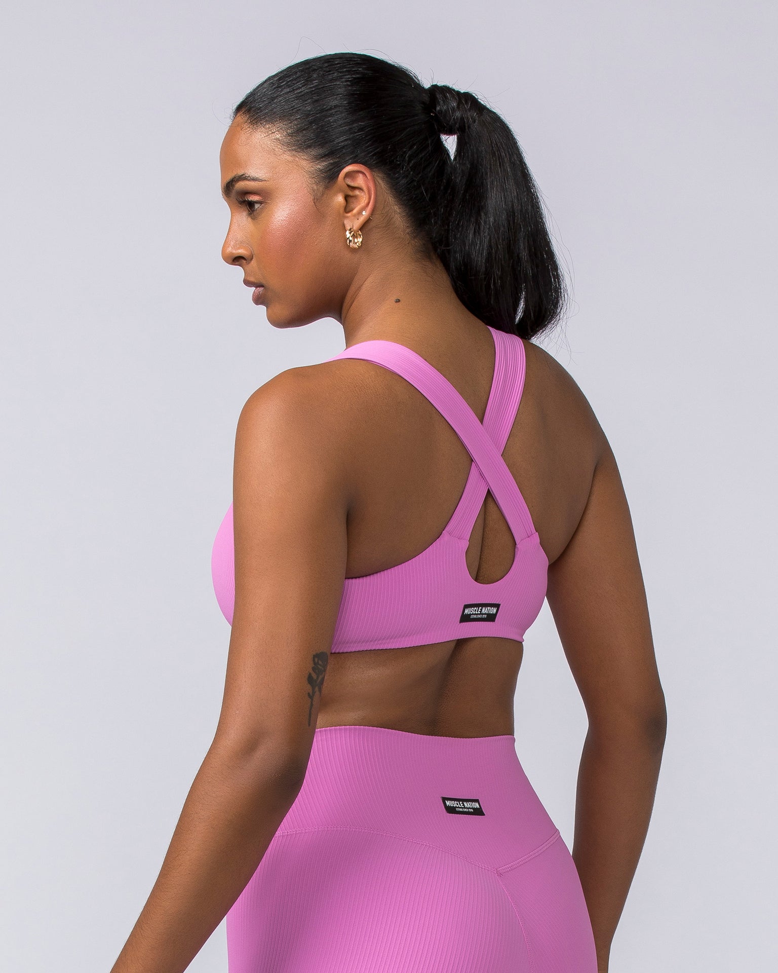 Muscle Nation Sports Bras Lush Rib Bralette - Fondant Pink
