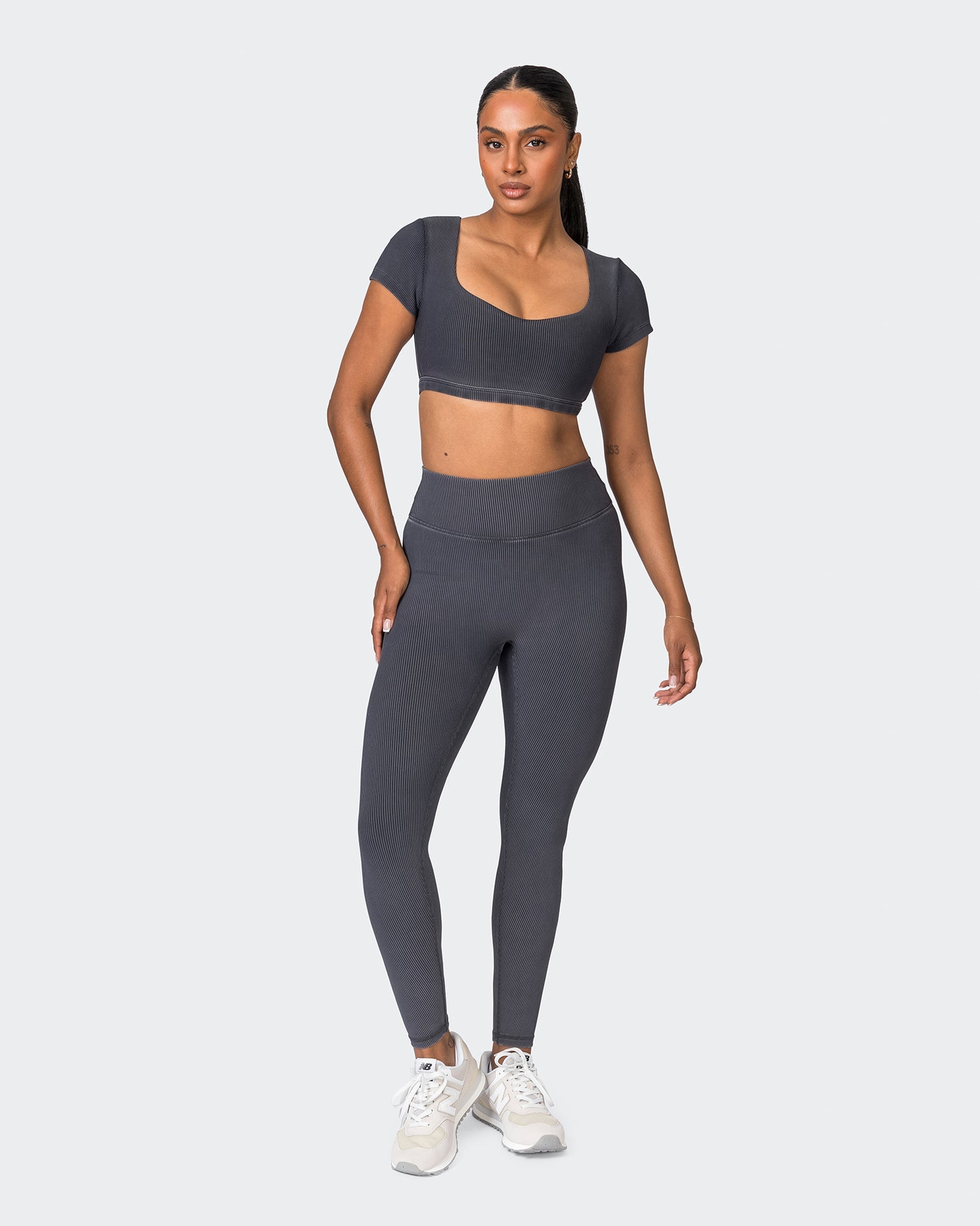 Muscle Nation Sports Bras On Point Vintage Rib Bra - Washed Black