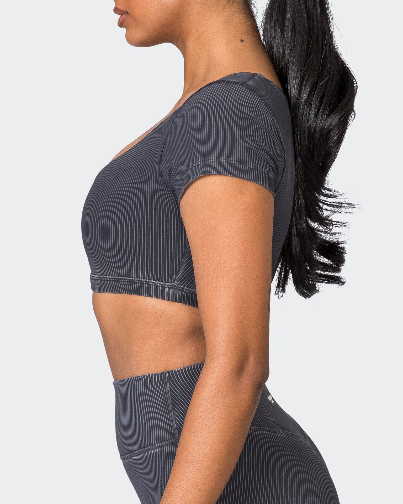 Muscle Nation Sports Bras On Point Vintage Rib Bra - Washed Black