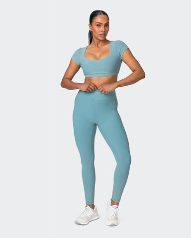 Muscle Nation Sports Bras On Point Vintage Rib Bra - Washed Harbour