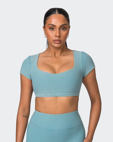 Muscle Nation Sports Bras On Point Vintage Rib Bra - Washed Harbour