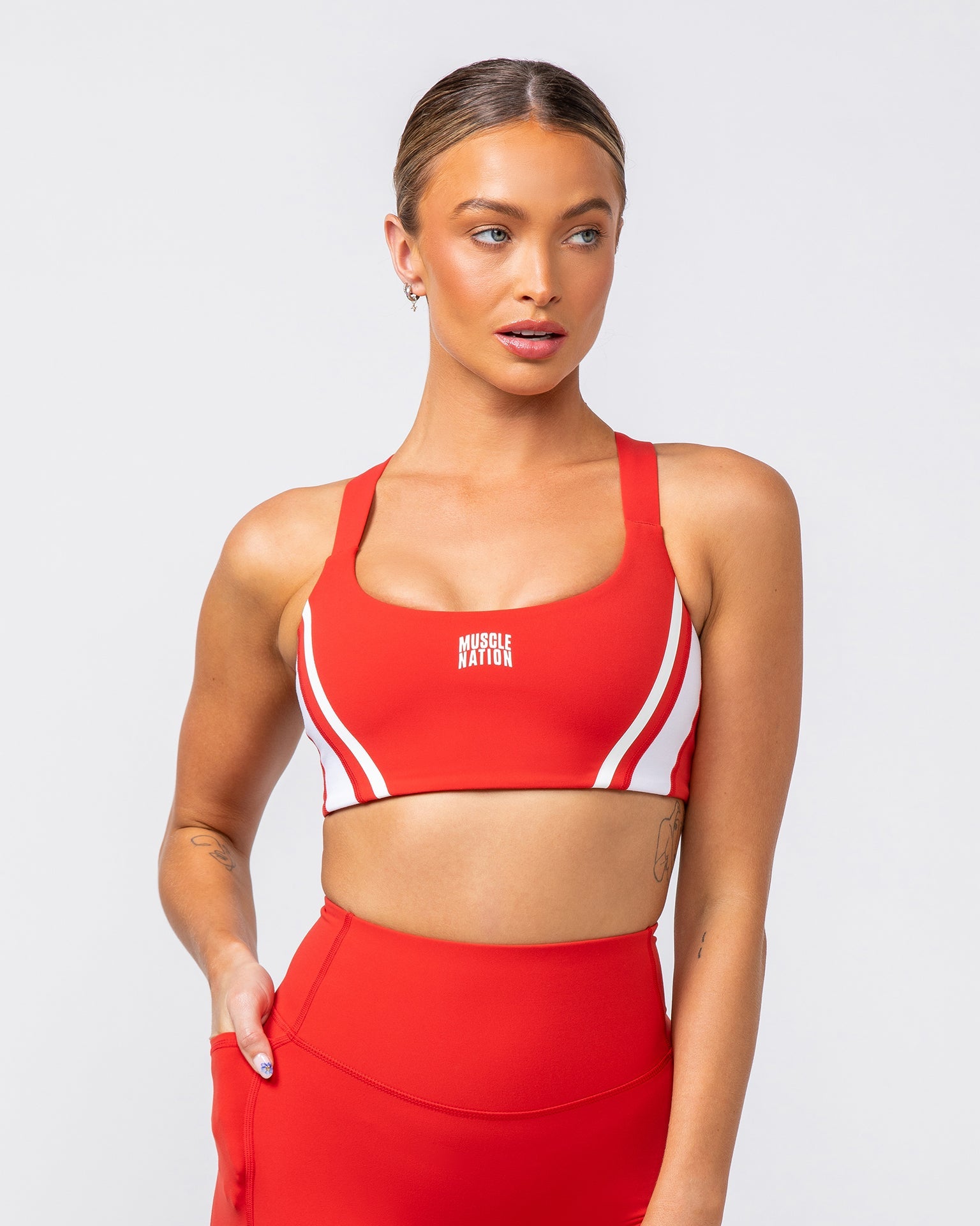 Muscle Nation Sports Bras Precision Bra - Crimson / White