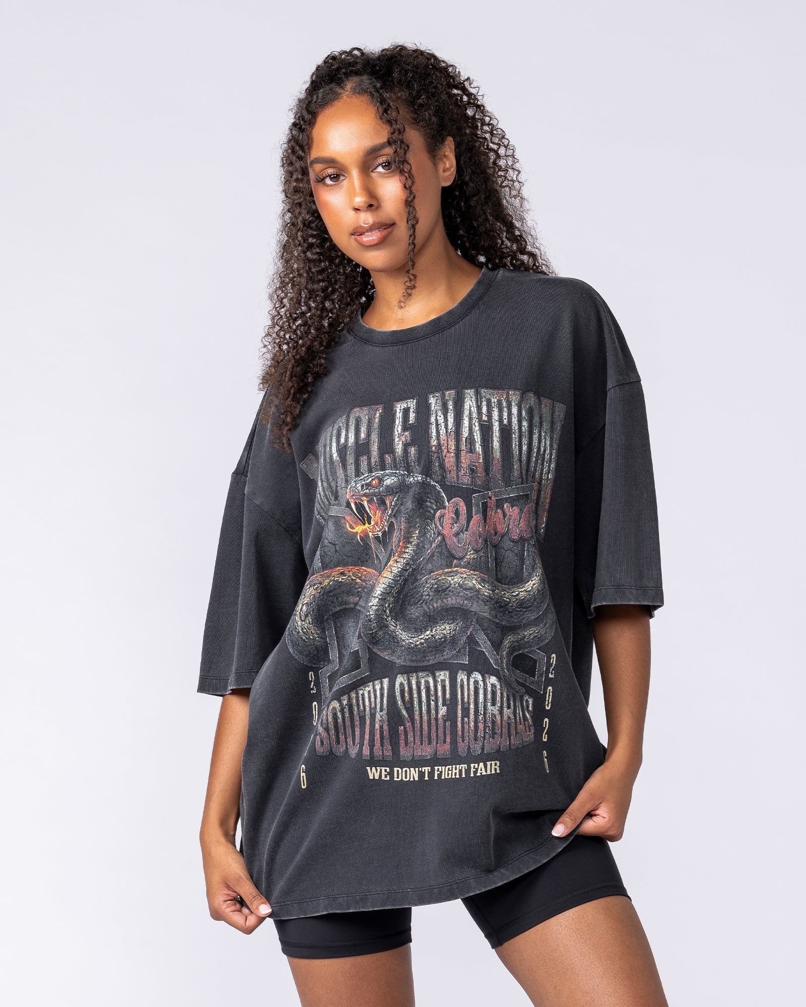 Muscle Nation T-Shirts Cobras Oversized Tee - Washed Black