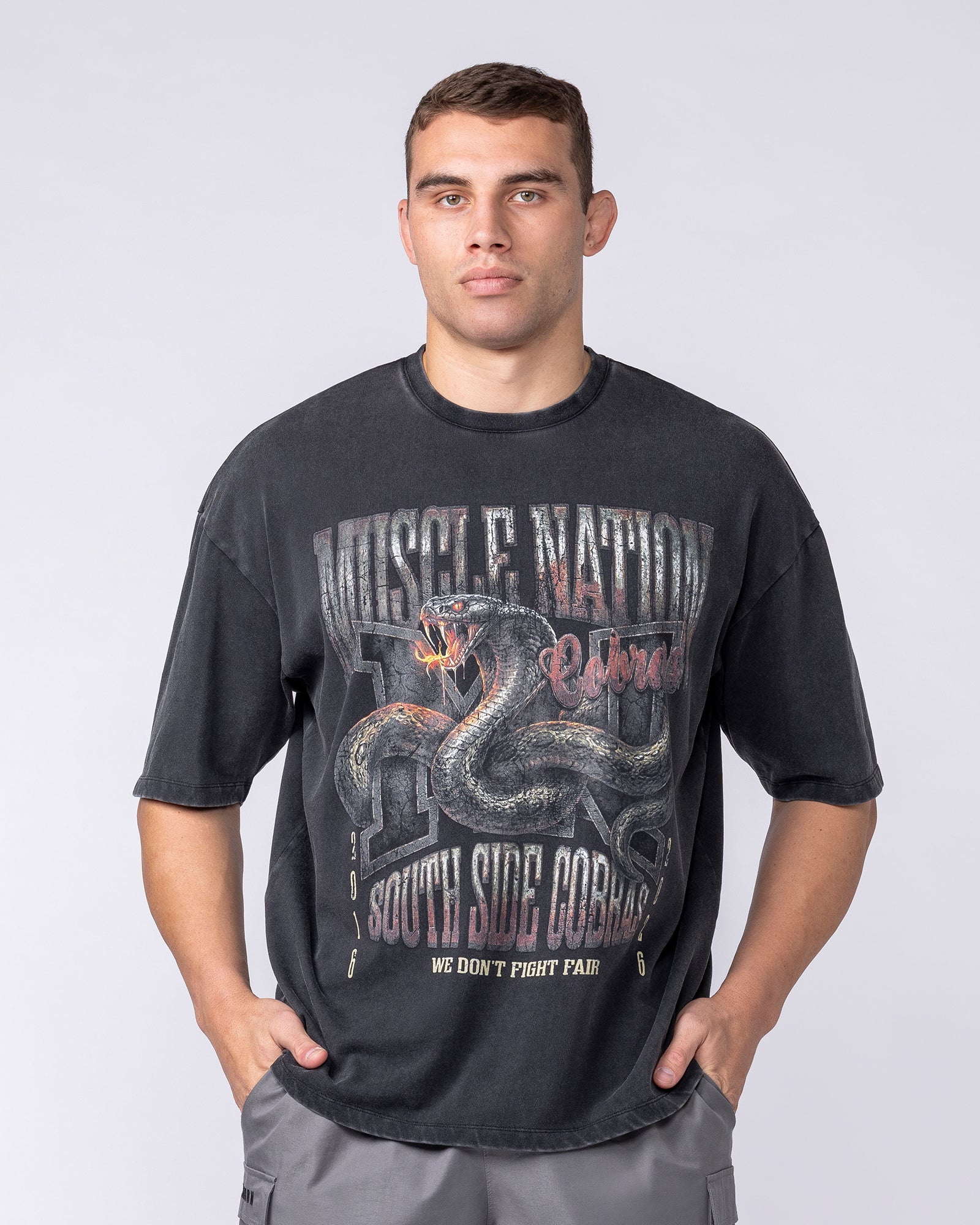 Muscle Nation T-Shirts Cobras Oversized Tee - Washed Black