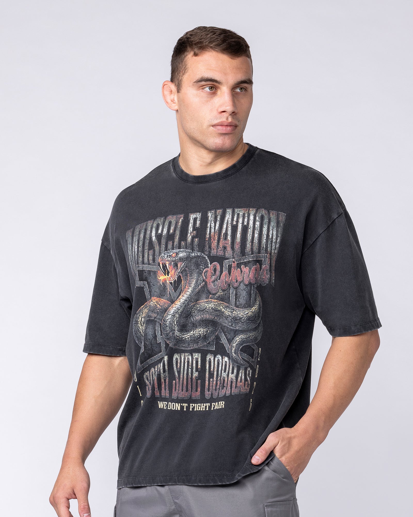 Muscle Nation T-Shirts Cobras Oversized Tee - Washed Black