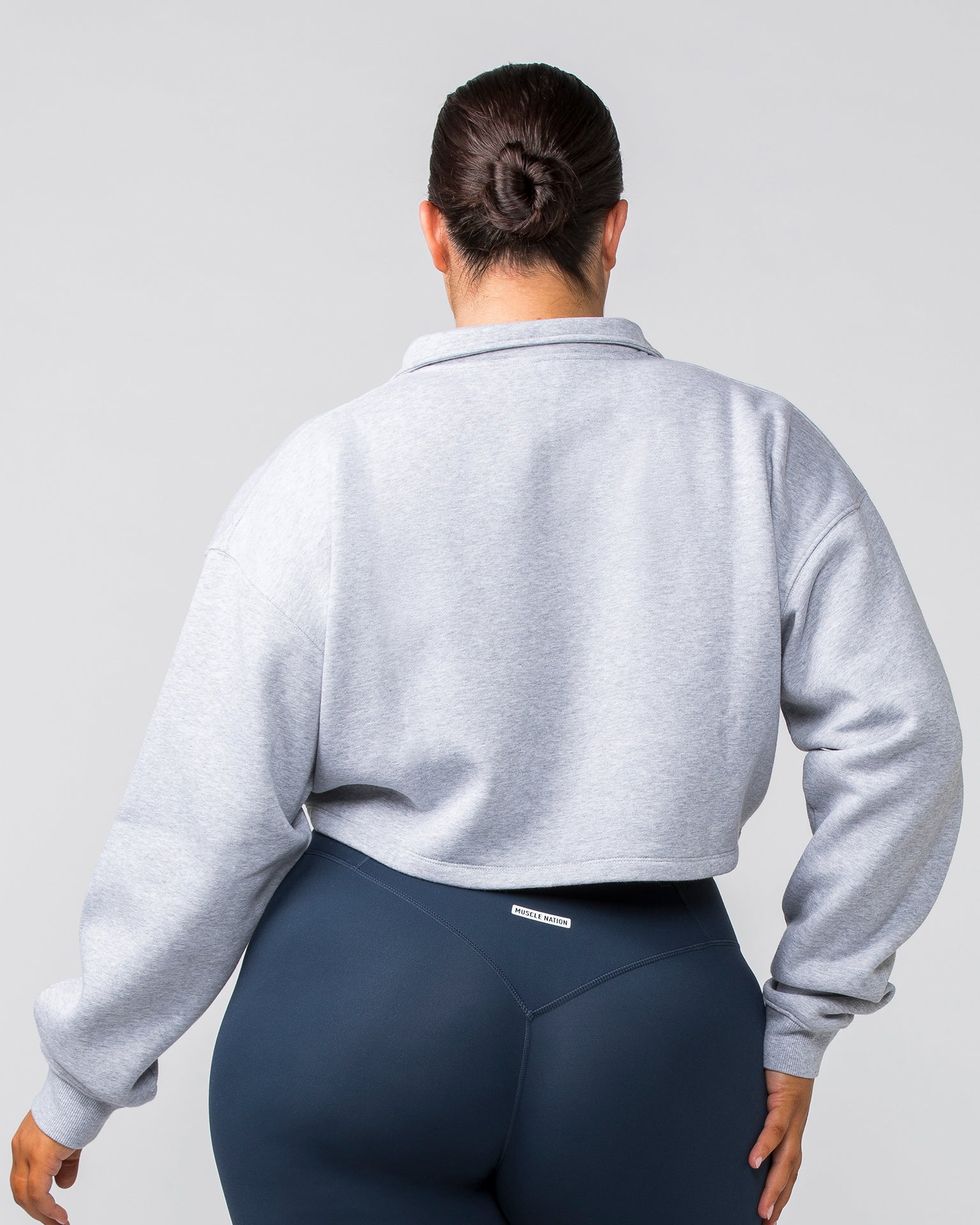 Muscle Nation T-Shirts Cropped Quarter Zip - Light Grey Marl