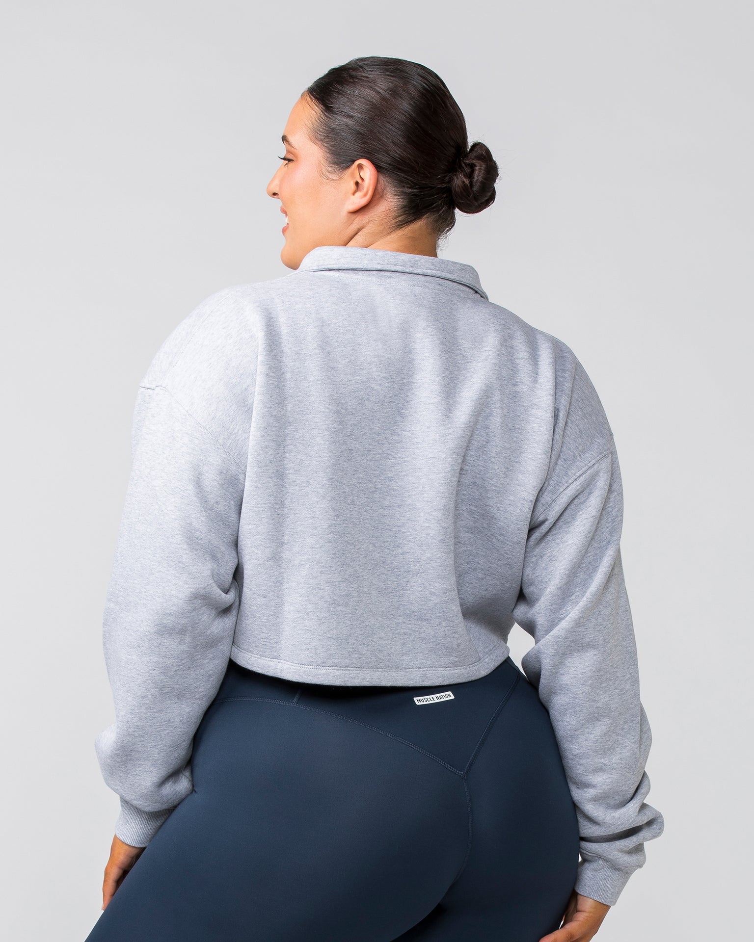 Muscle Nation T-Shirts Cropped Quarter Zip - Light Grey Marl