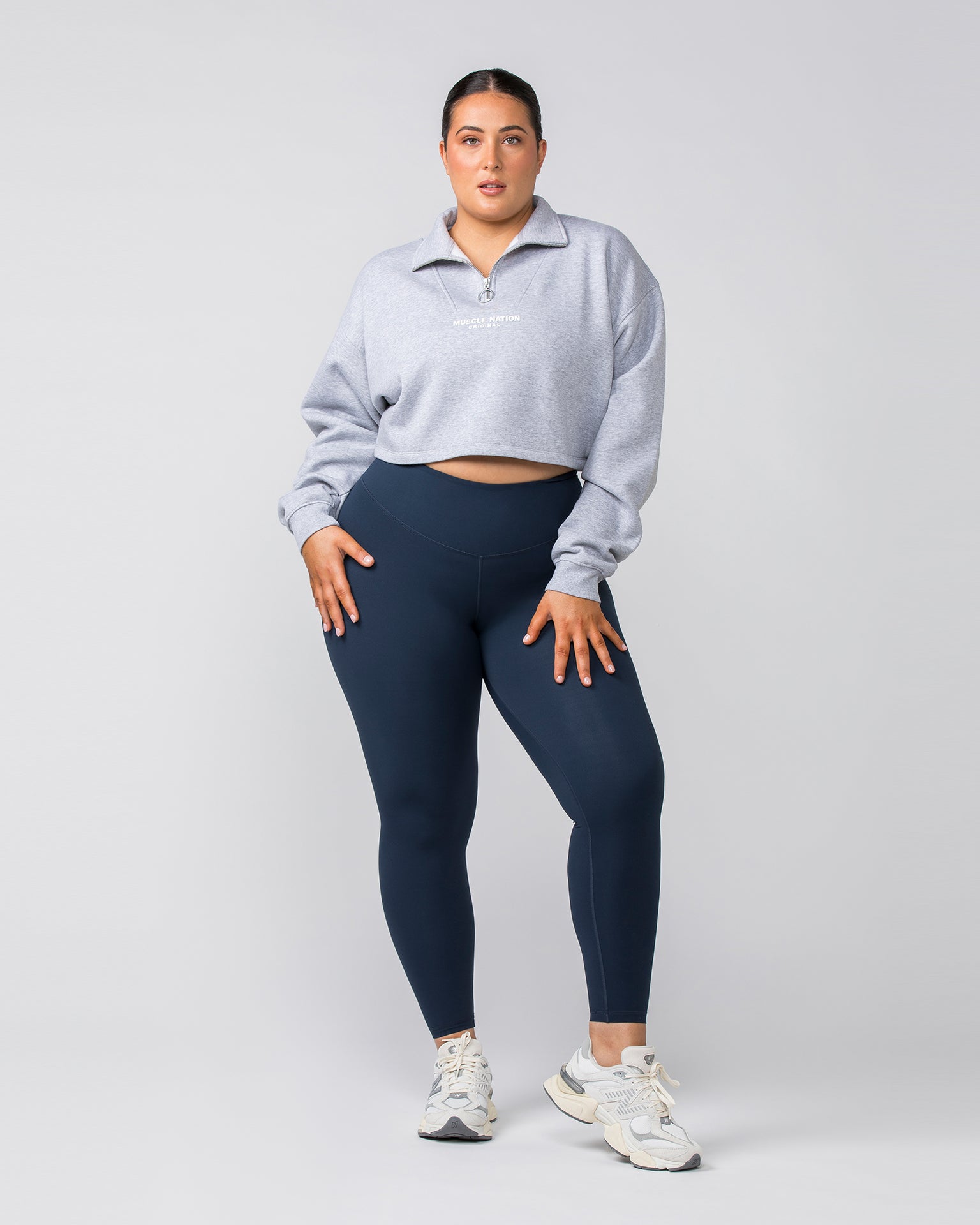 Muscle Nation T-Shirts Cropped Quarter Zip - Light Grey Marl