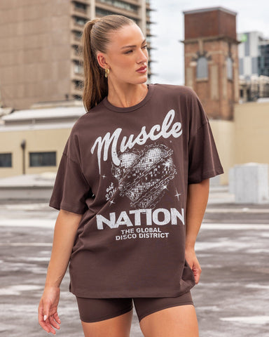 Muscle Nation T-Shirts Disco District Oversized Tee - Cocoa