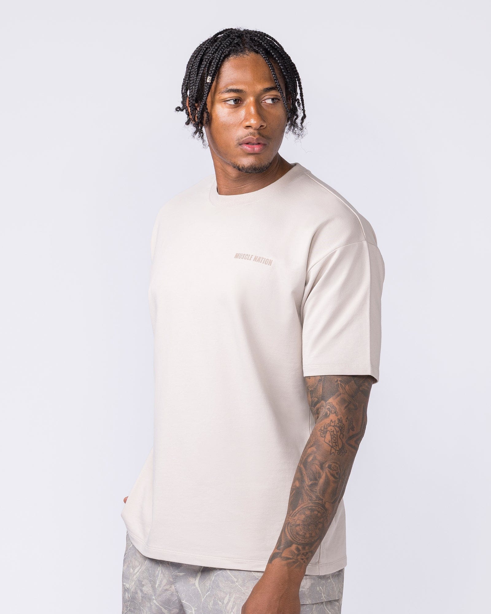 Muscle Nation T-Shirts Essential Regular Fit Tee - Cream