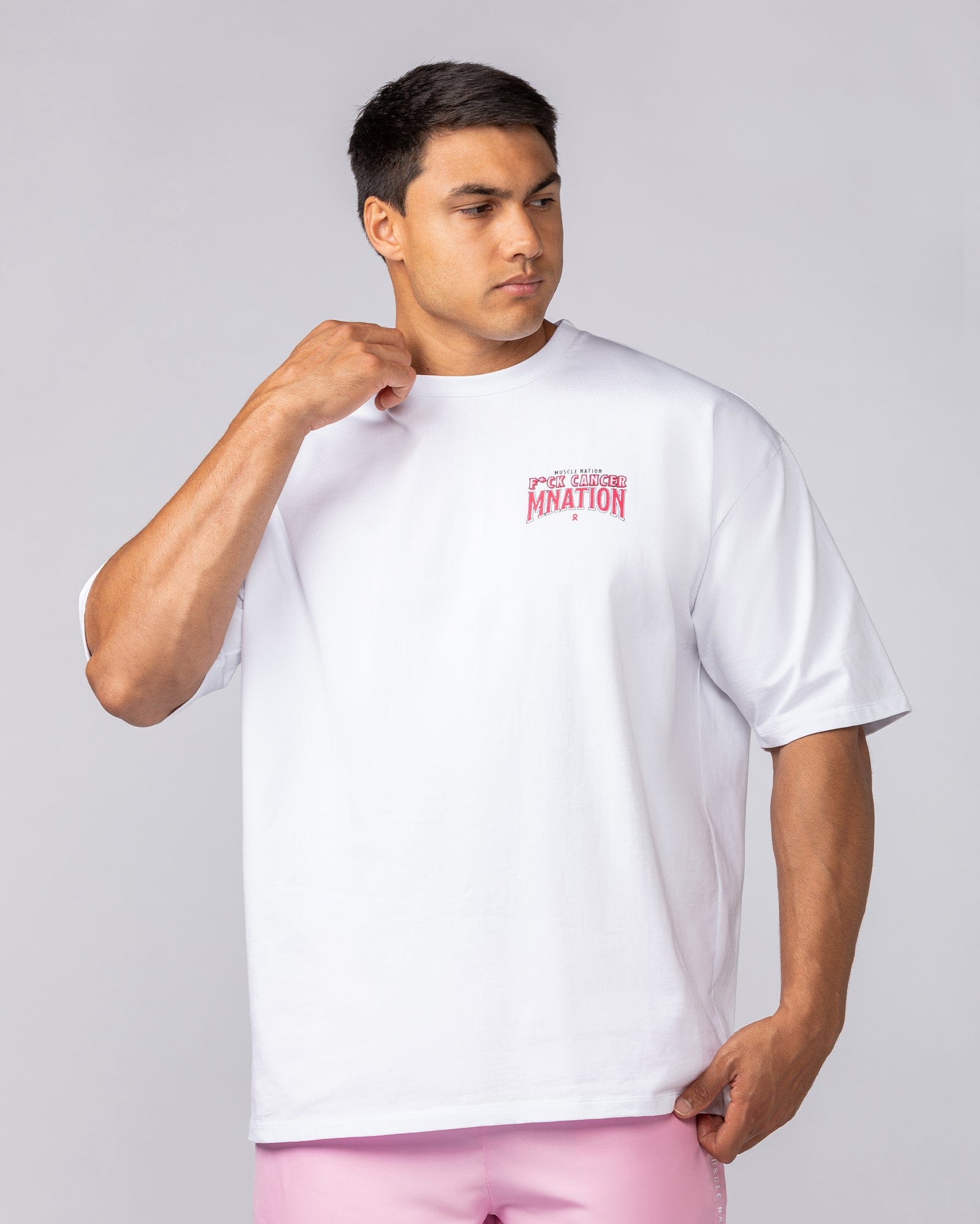 Muscle Nation T-Shirts F*ck Cancer Oversized Tee - White