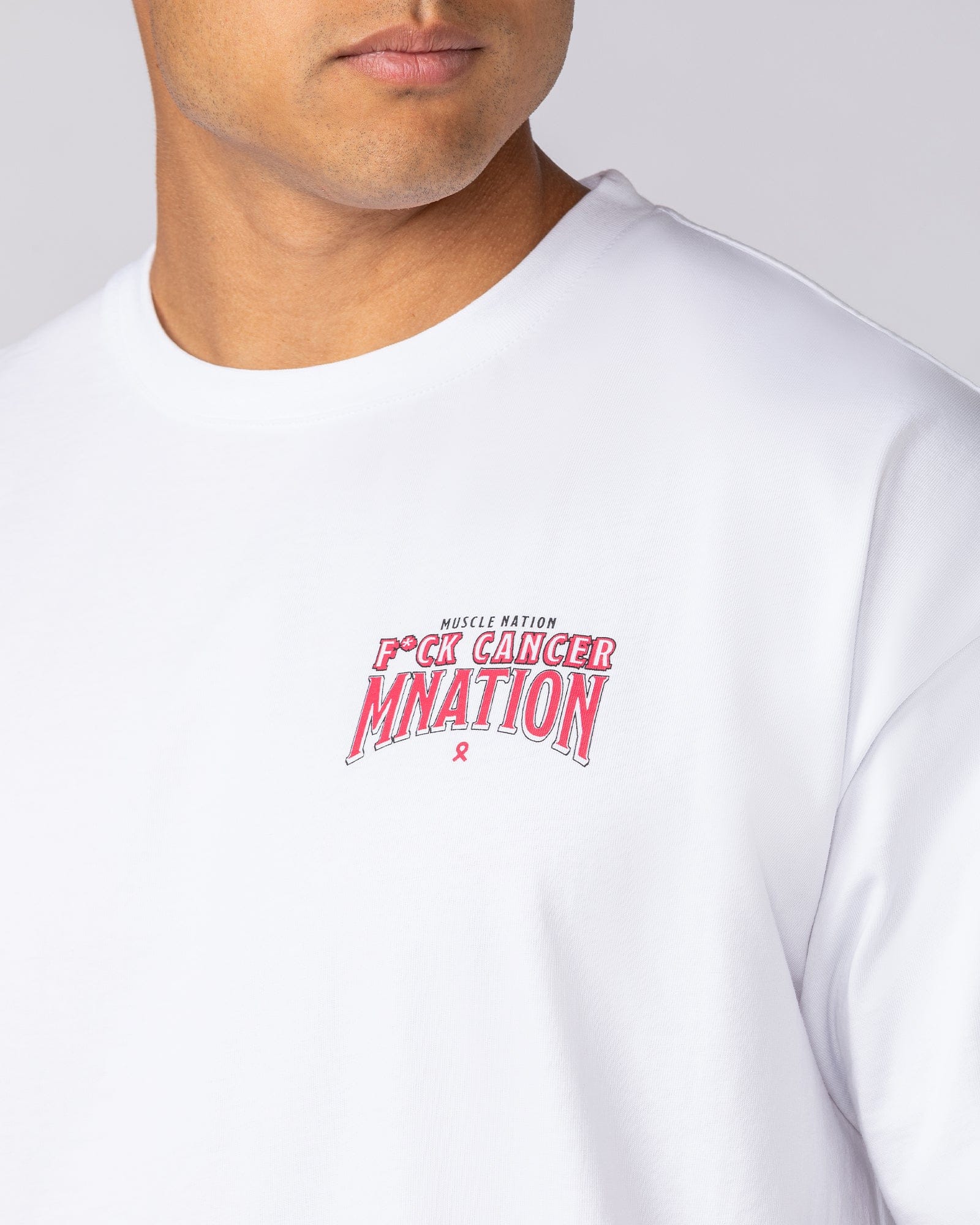 Muscle Nation T-Shirts F*ck Cancer Oversized Tee - White