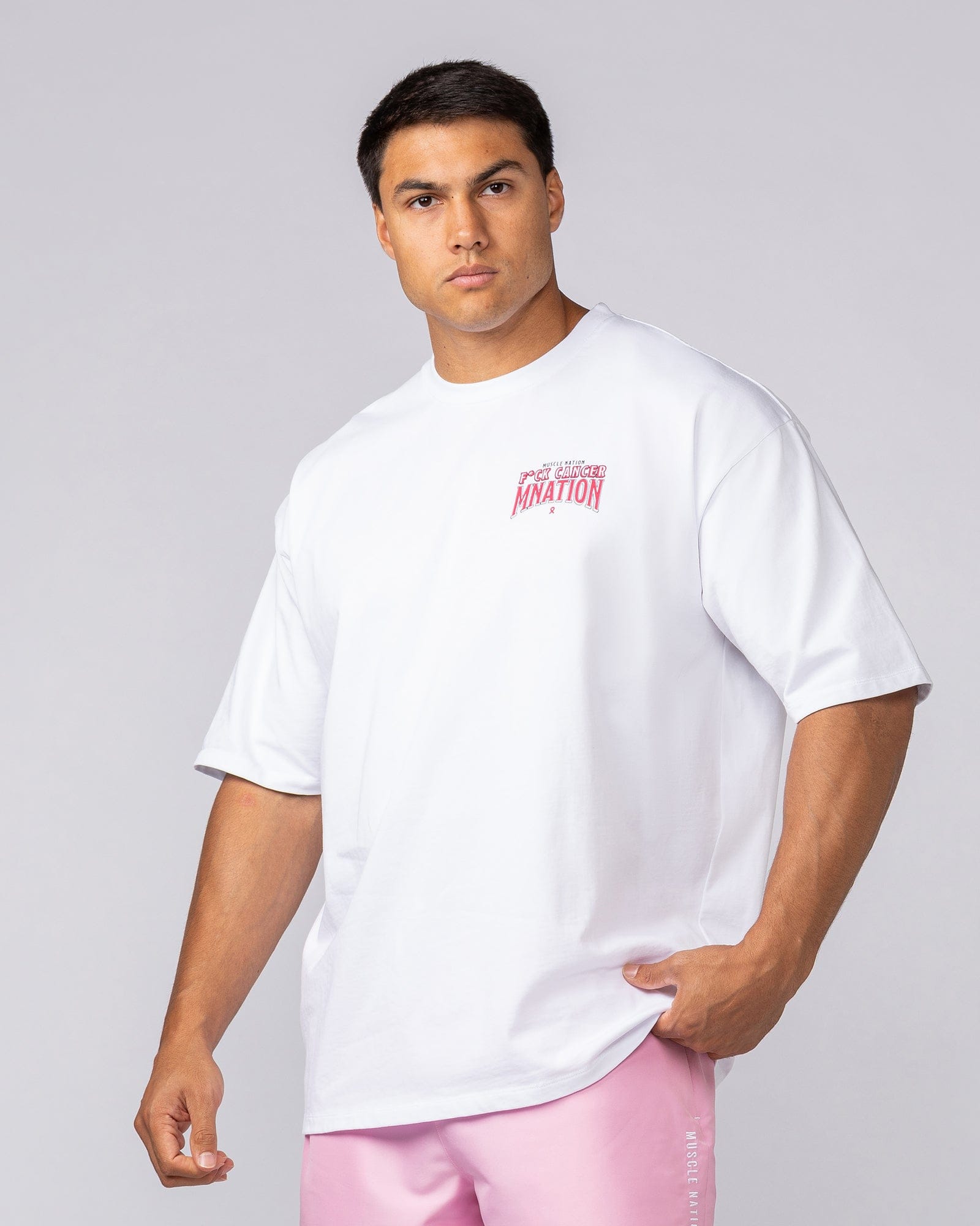Muscle Nation T-Shirts F*ck Cancer Oversized Tee - White