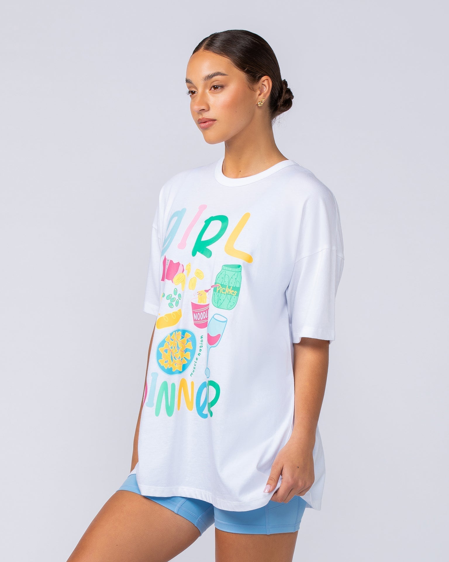 Muscle Nation T-Shirts Girl Dinner Oversized Tee - White