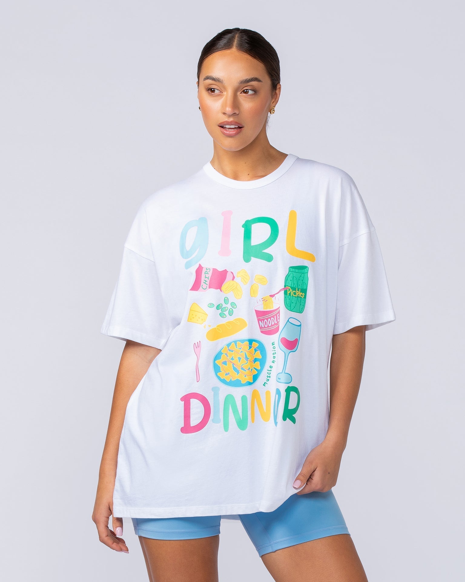 Muscle Nation T-Shirts Girl Dinner Oversized Tee - White