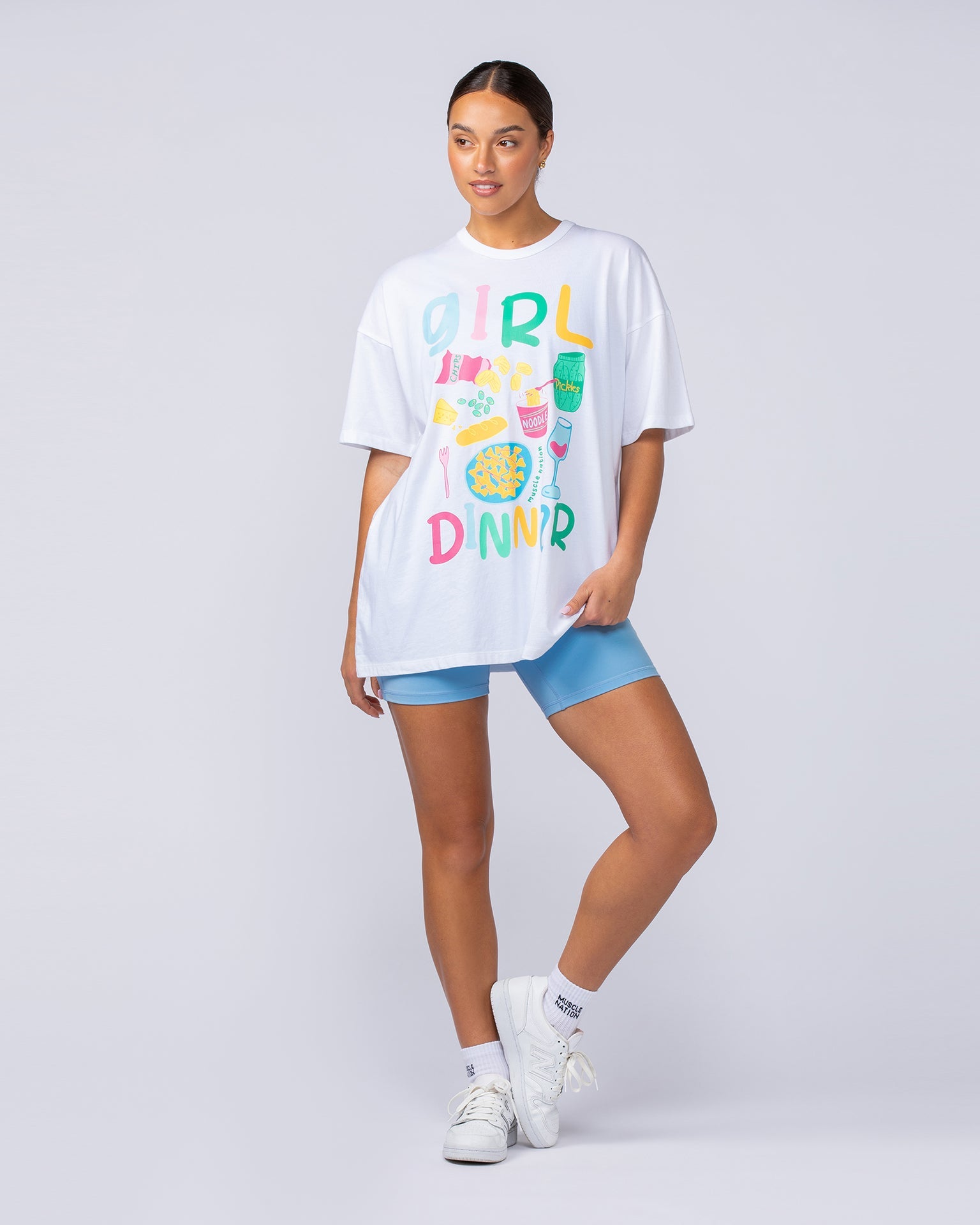 Muscle Nation T-Shirts Girl Dinner Oversized Tee - White
