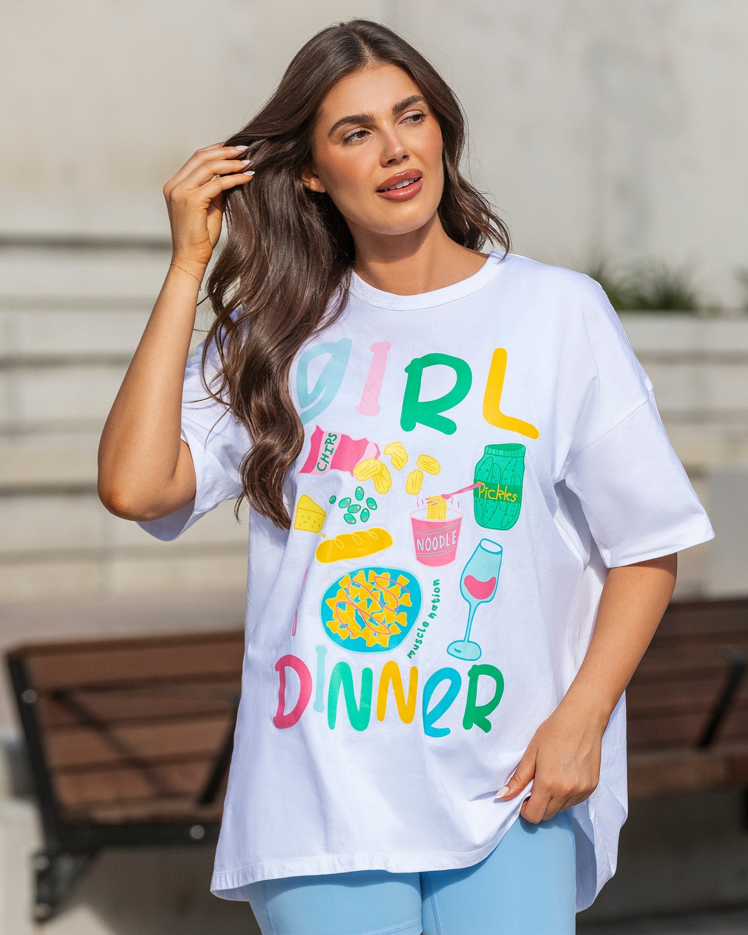 Muscle Nation T-Shirts Girl Dinner Oversized Tee - White