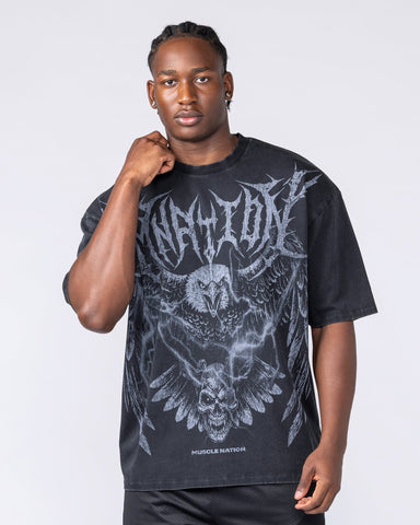 Muscle Nation T-Shirts Gothic Eagle Oversized Tee - Washed Black