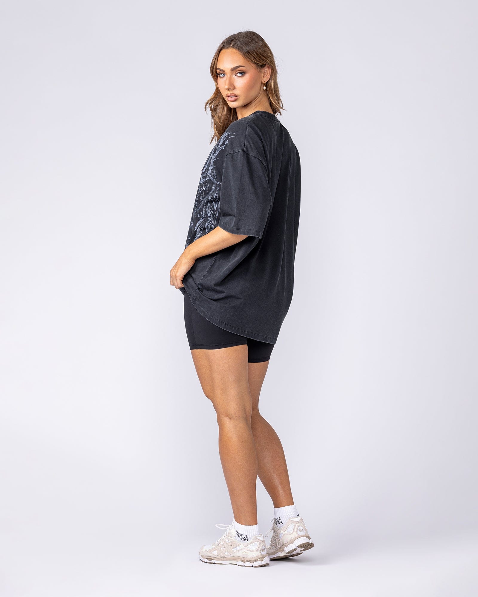 Muscle Nation T-Shirts Gothic Eagle Oversized Tee - Washed Black
