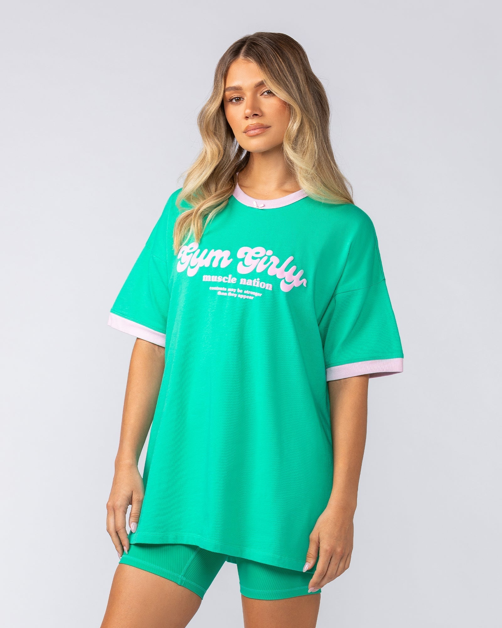 Muscle Nation T-Shirts Gym Girly Oversized Tee - Palm Leaf