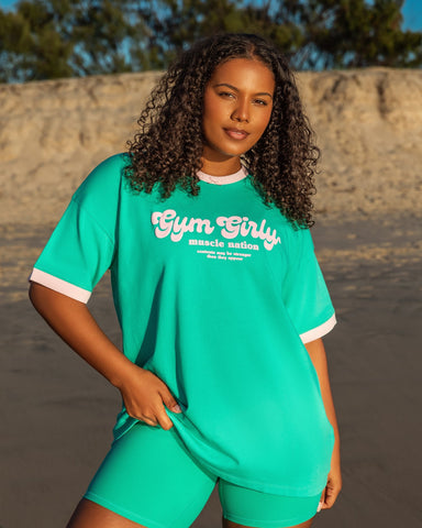 Muscle Nation T-Shirts Gym Girly Oversized Tee - Palm Leaf