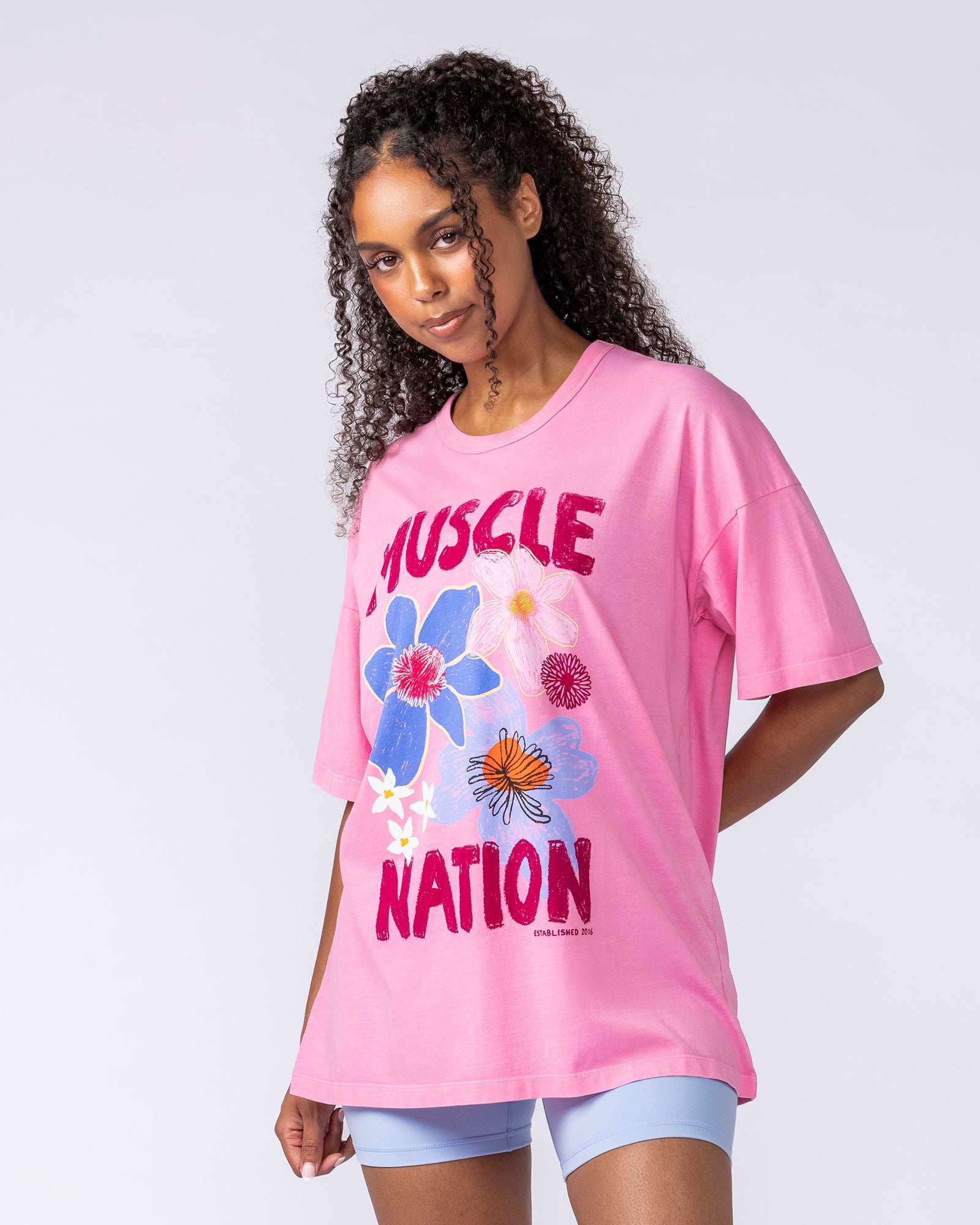 Muscle Nation T-Shirts Hawaiian Vibes Oversized Tee - Washed Pink Frosting