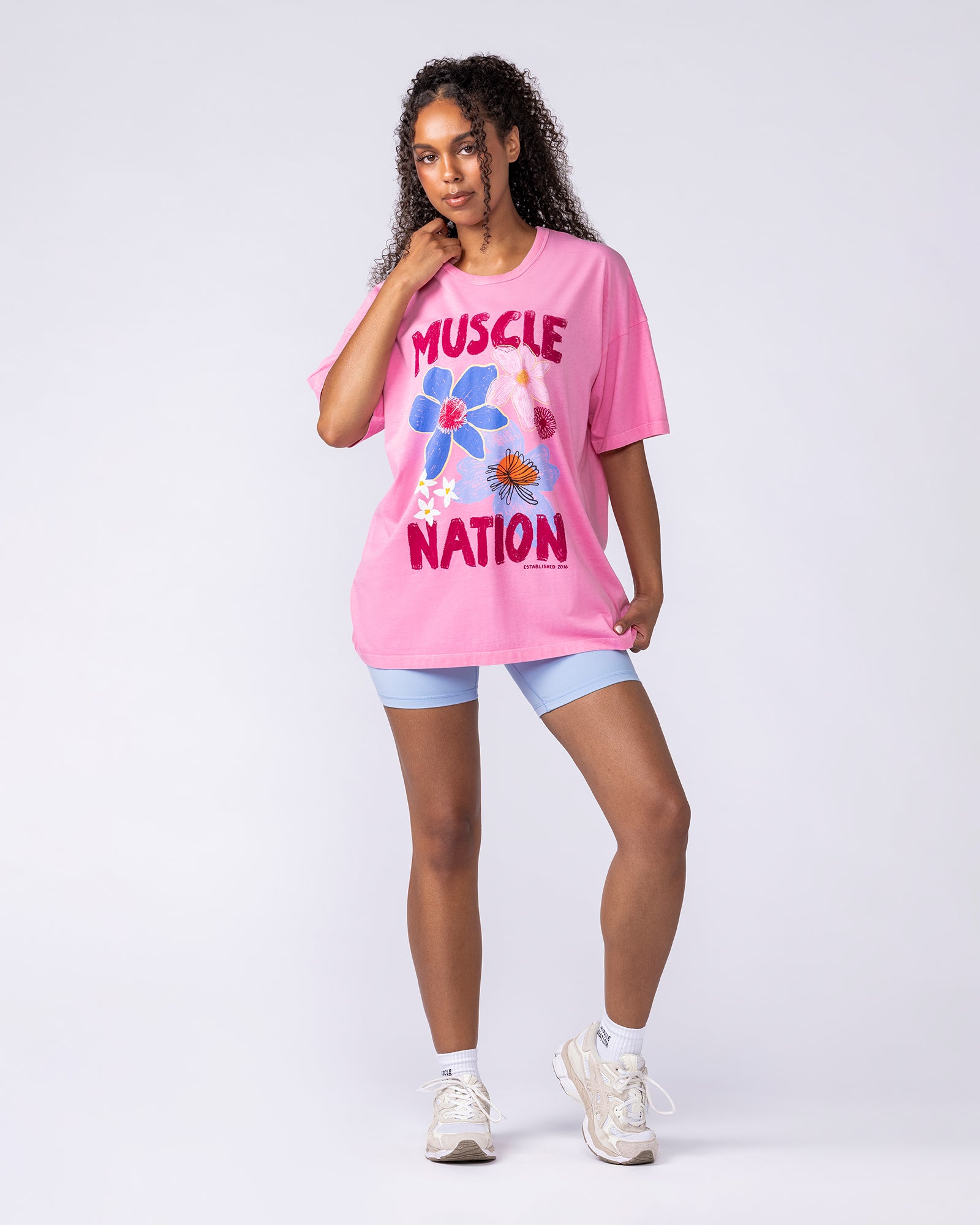 Muscle Nation T-Shirts Hawaiian Vibes Oversized Tee - Washed Pink Frosting
