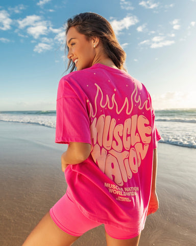 Muscle Nation T-Shirts Heartbreaker Oversized Tee - Luminous Pink