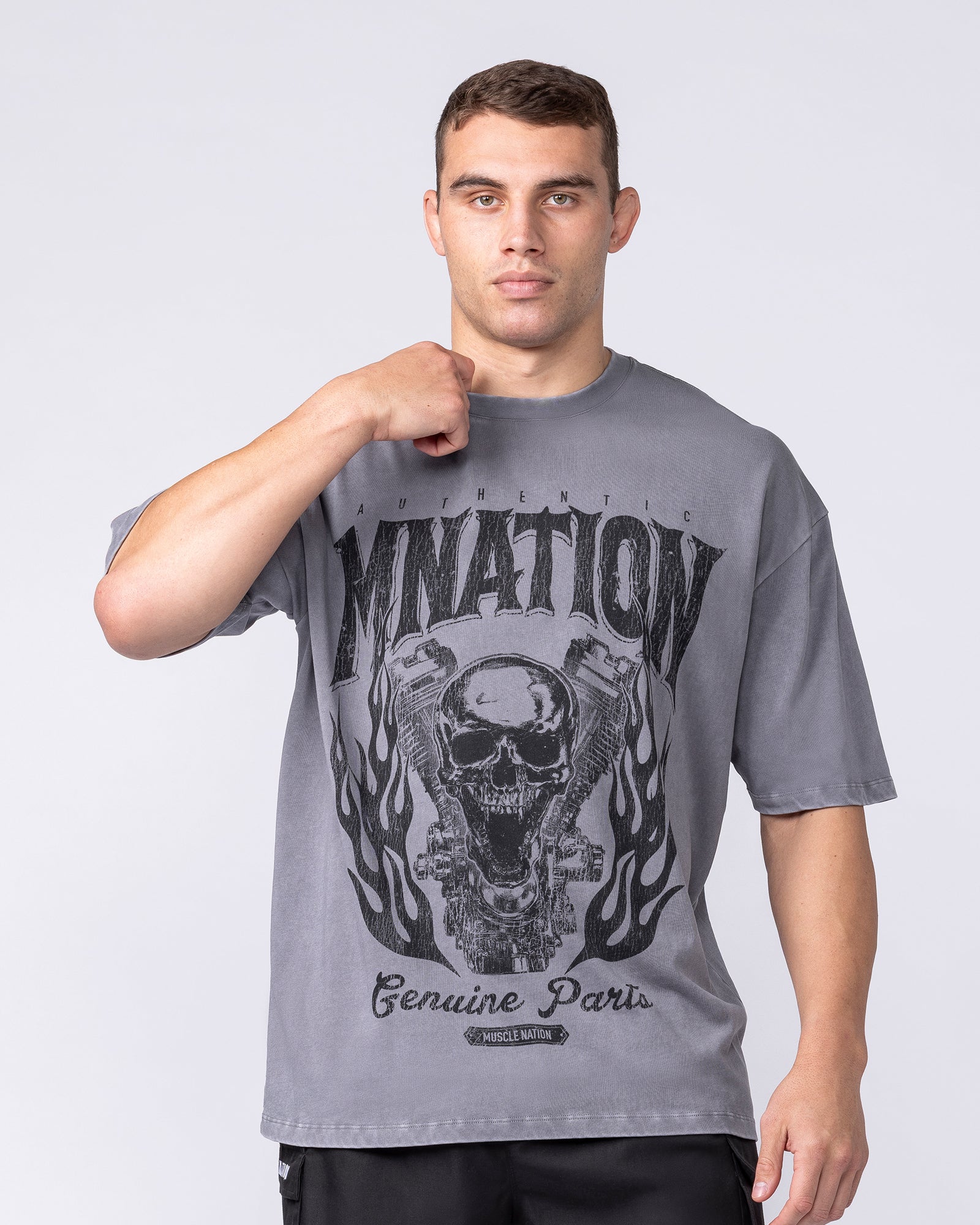 Muscle Nation T-Shirts Iron Skull Oversized Tee - Washed Tornado