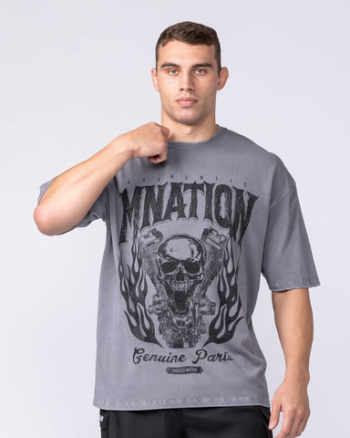 Muscle Nation T-Shirts Iron Skull Oversized Tee - Washed Tornado