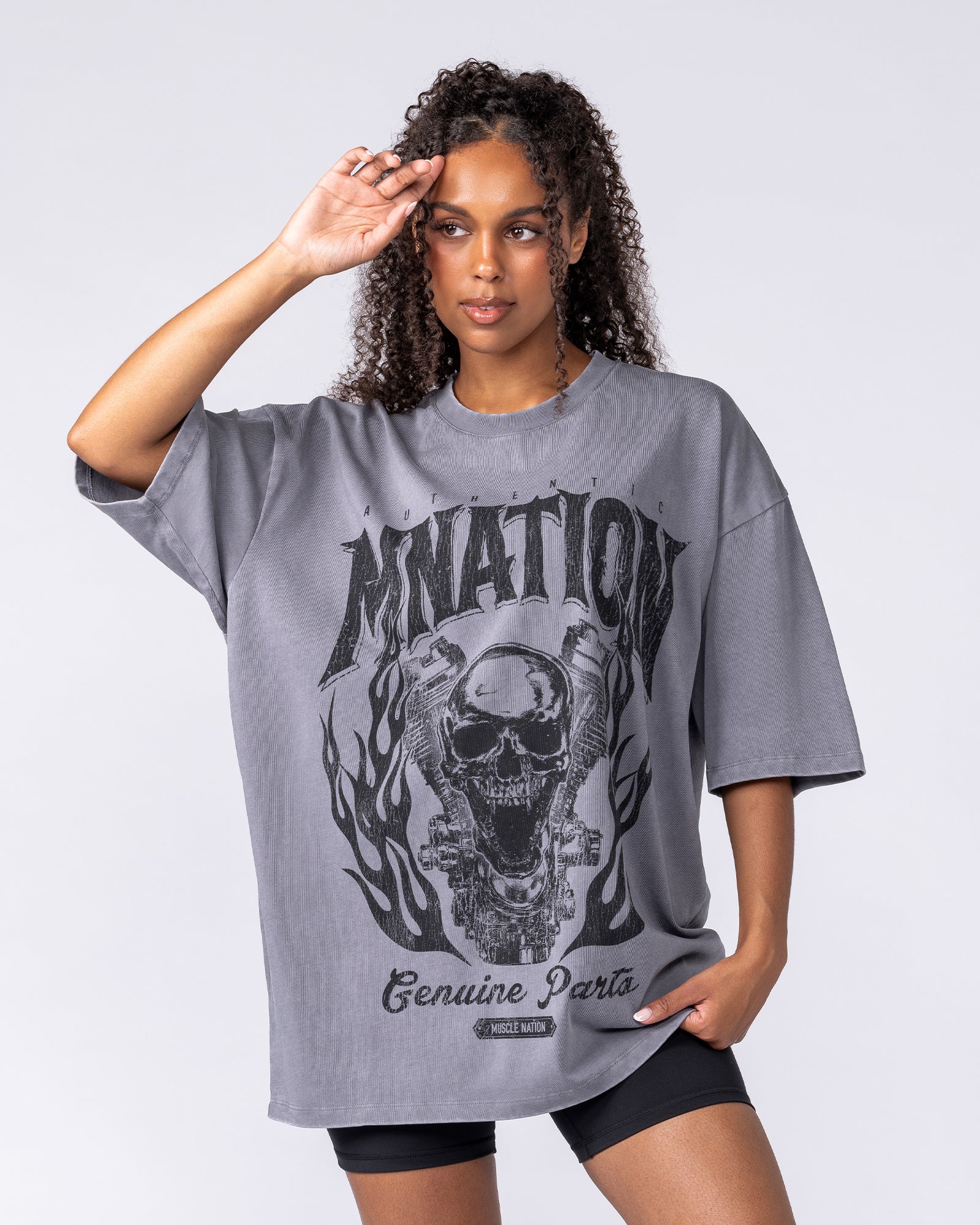 Muscle Nation T-Shirts Iron Skull Oversized Tee - Washed Tornado