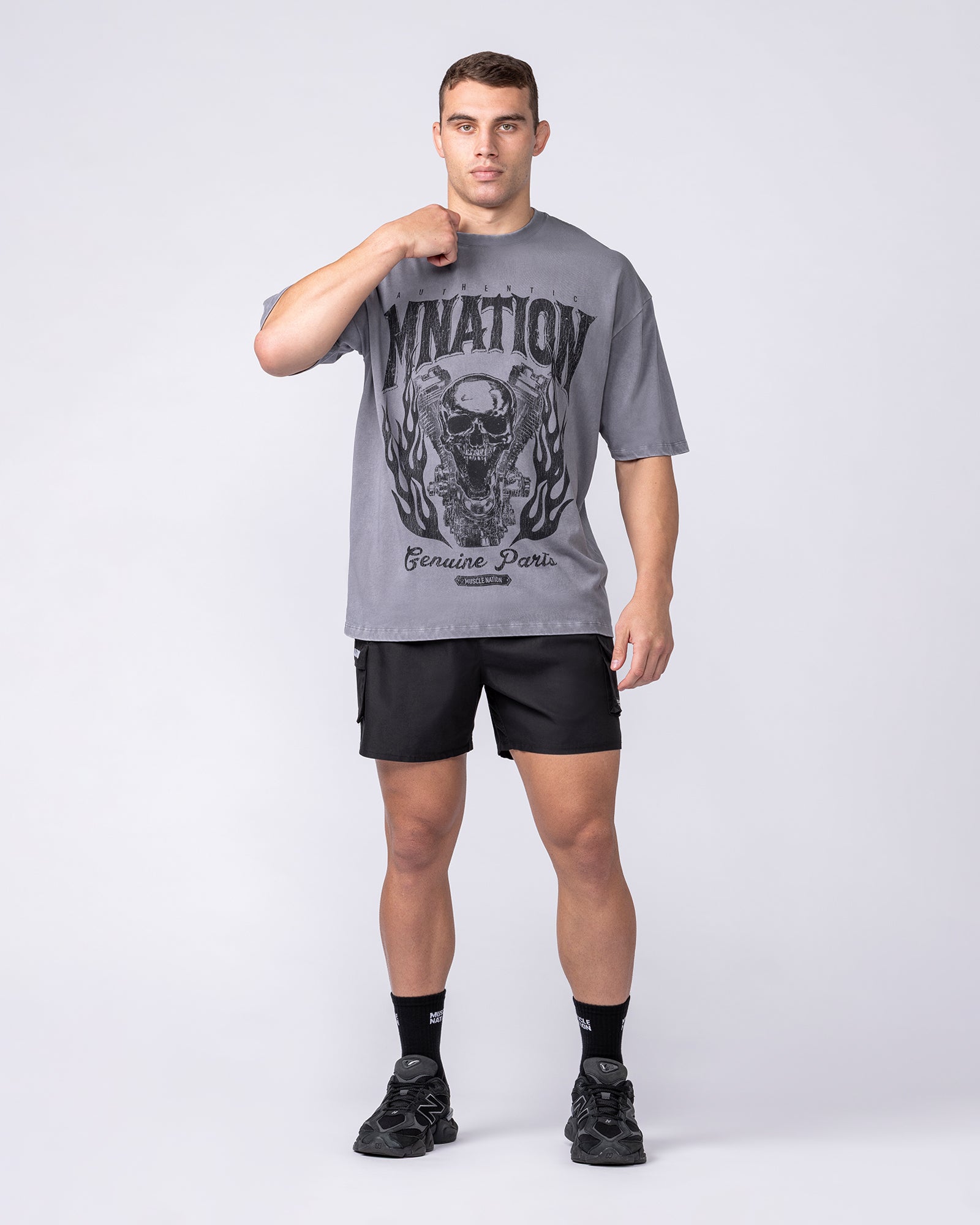 Muscle Nation T-Shirts Iron Skull Oversized Tee - Washed Tornado