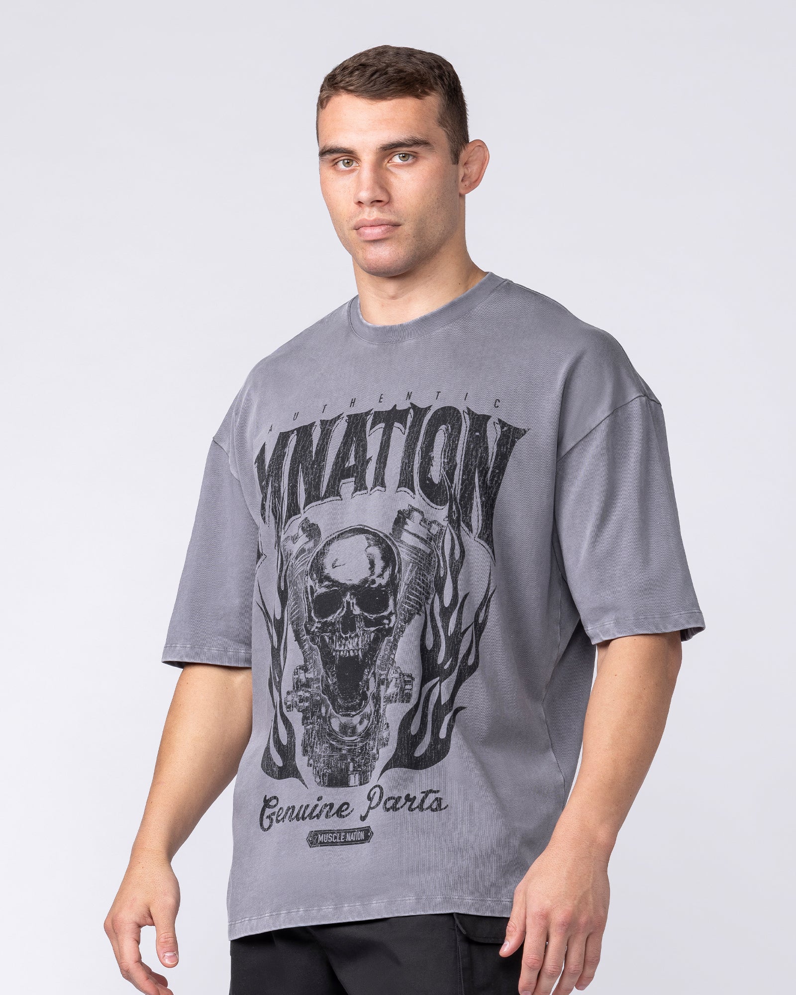 Muscle Nation T-Shirts Iron Skull Oversized Tee - Washed Tornado