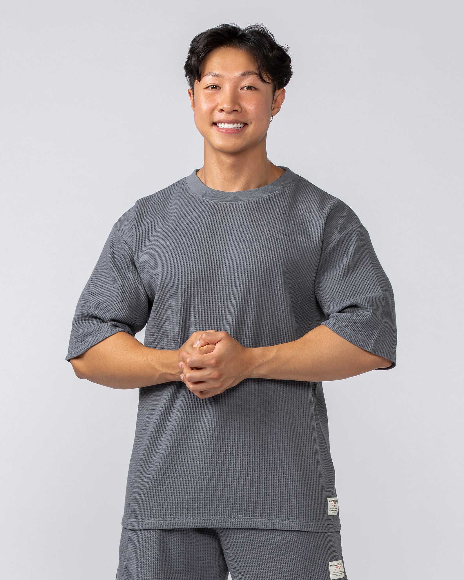 Muscle Nation T-Shirts Lee Lem Short Boxy Waffle Tee - Platinum Grey
