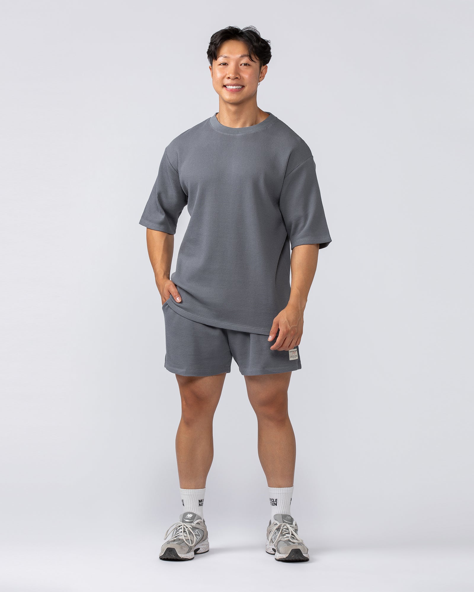Muscle Nation T-Shirts Lee Lem Short Boxy Waffle Tee - Platinum Grey