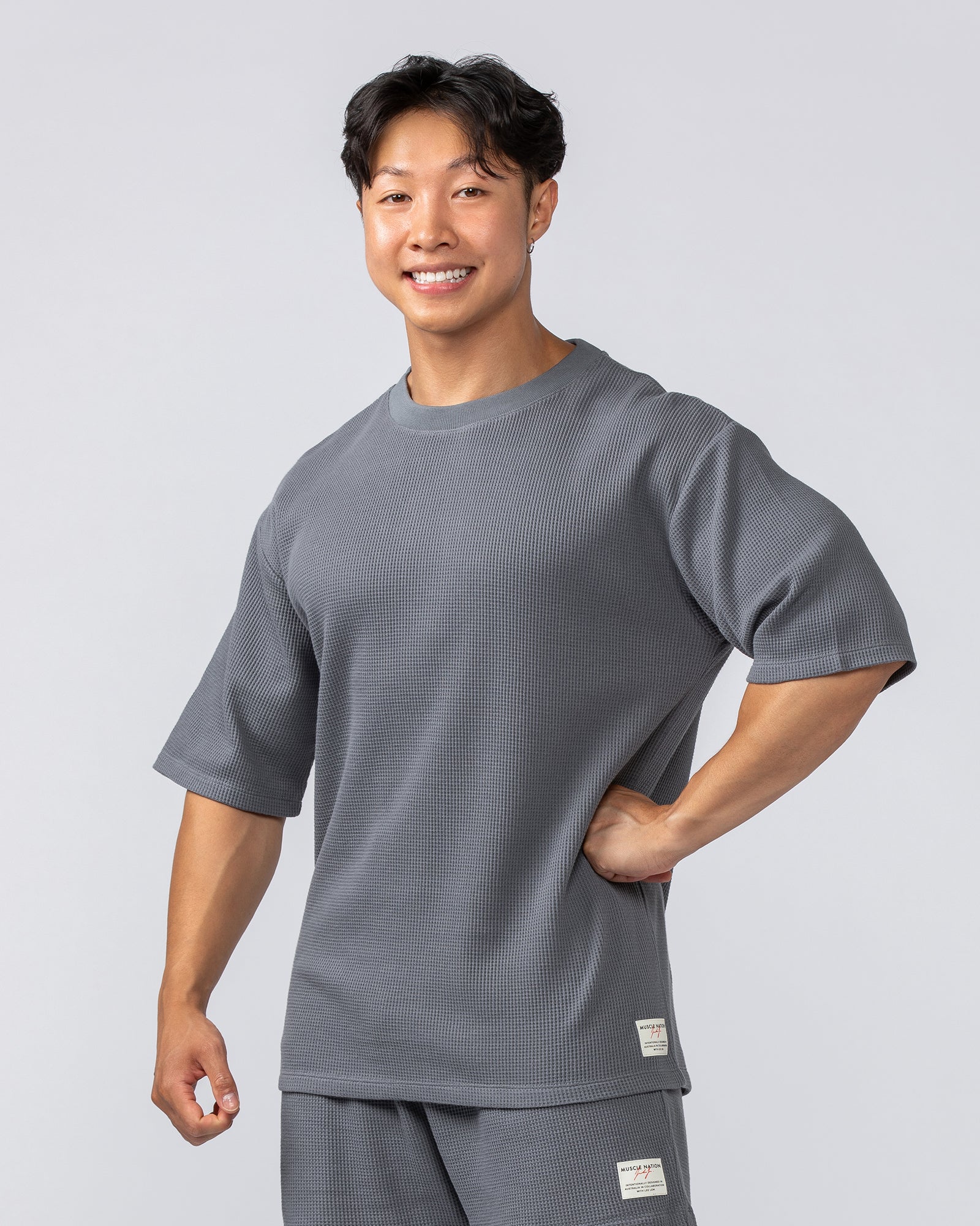 Muscle Nation T-Shirts Lee Lem Short Boxy Waffle Tee - Platinum Grey