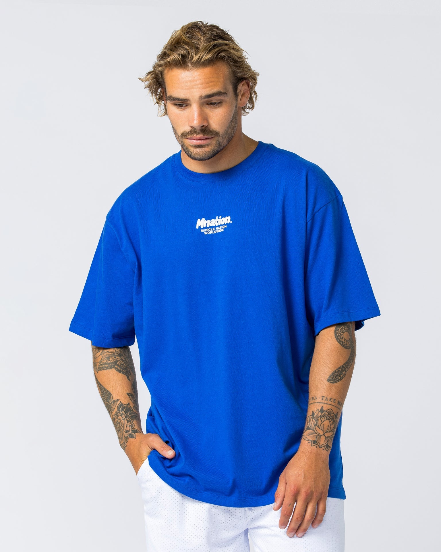 Muscle Nation T-Shirts Mens Bubble Warp Oversized Tee - Bondi Blue