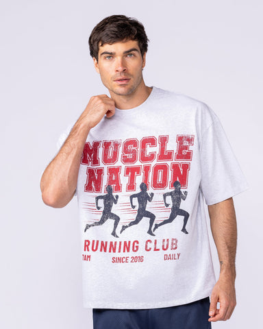 Muscle Nation T-Shirts Mens Running Club Oversized Tee - Snow Grey Marl