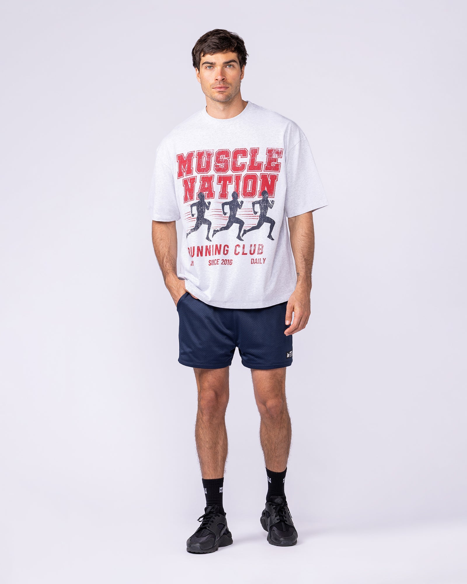 Muscle Nation T-Shirts Mens Running Club Oversized Tee - Snow Grey Marl