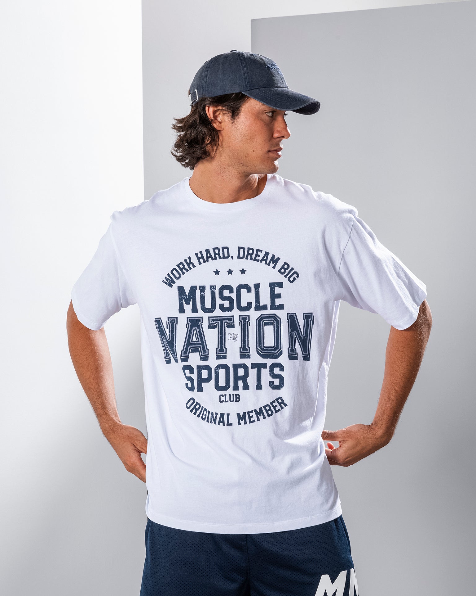 Muscle Nation T-Shirts Mens Team MN Oversized Tee - White