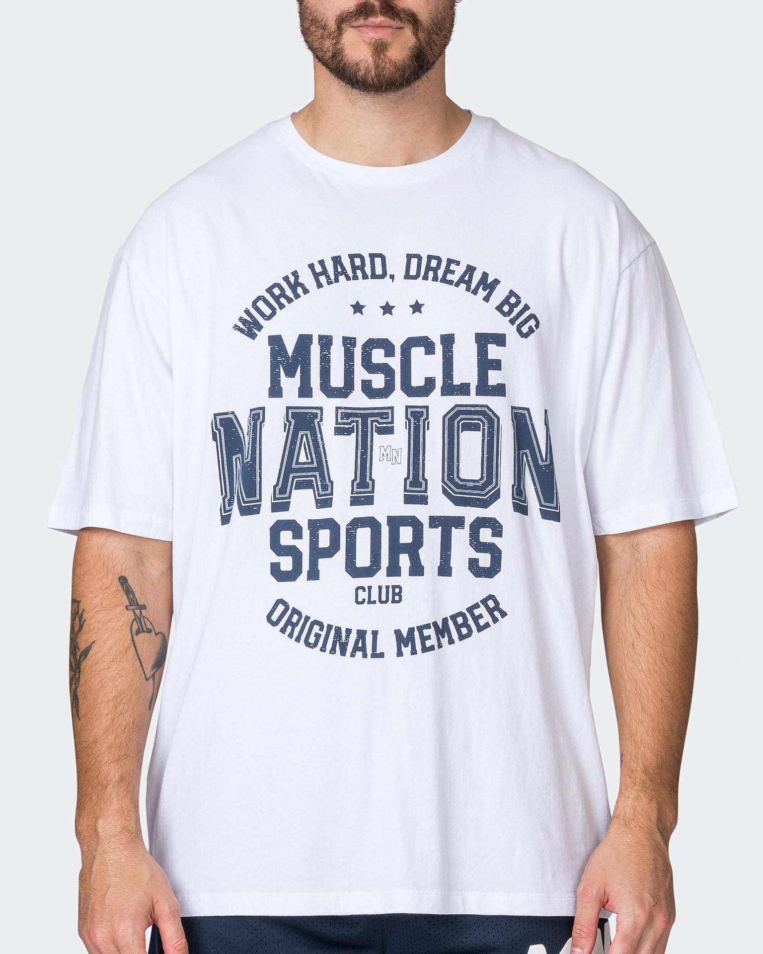 Muscle Nation T-Shirts Mens Team MN Oversized Tee - White