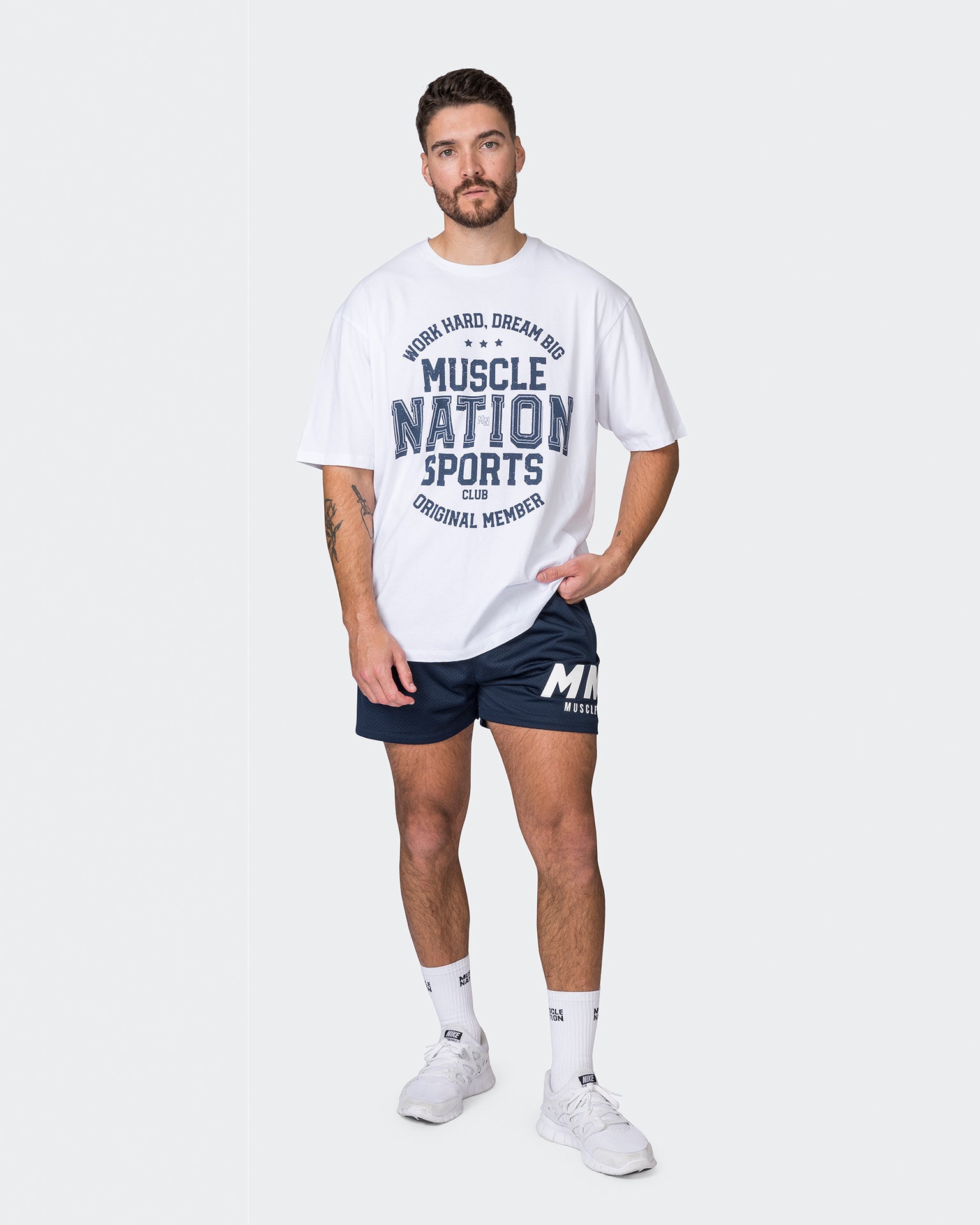 Muscle Nation T-Shirts Mens Team MN Oversized Tee - White
