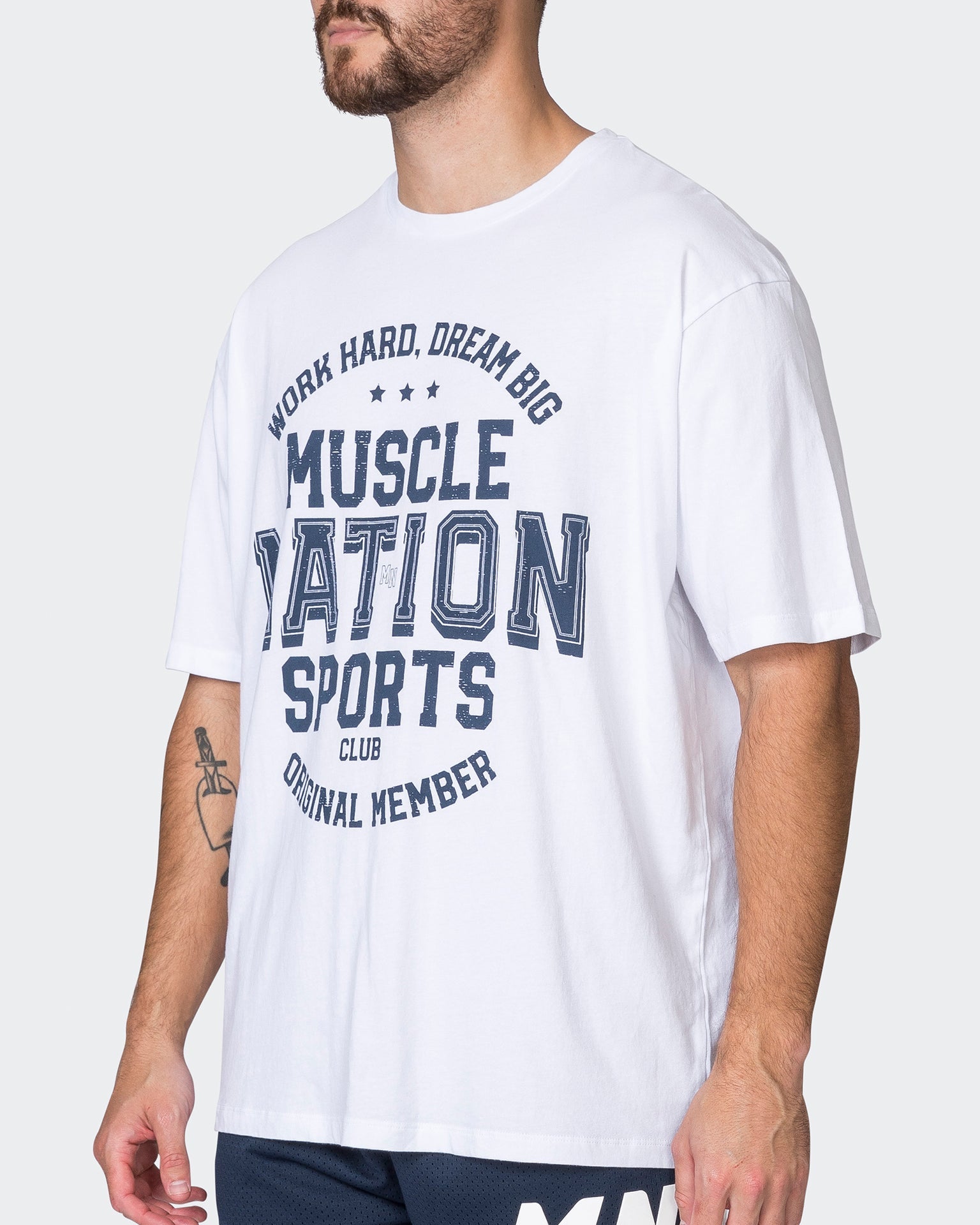 Muscle Nation T-Shirts Mens Team MN Oversized Tee - White