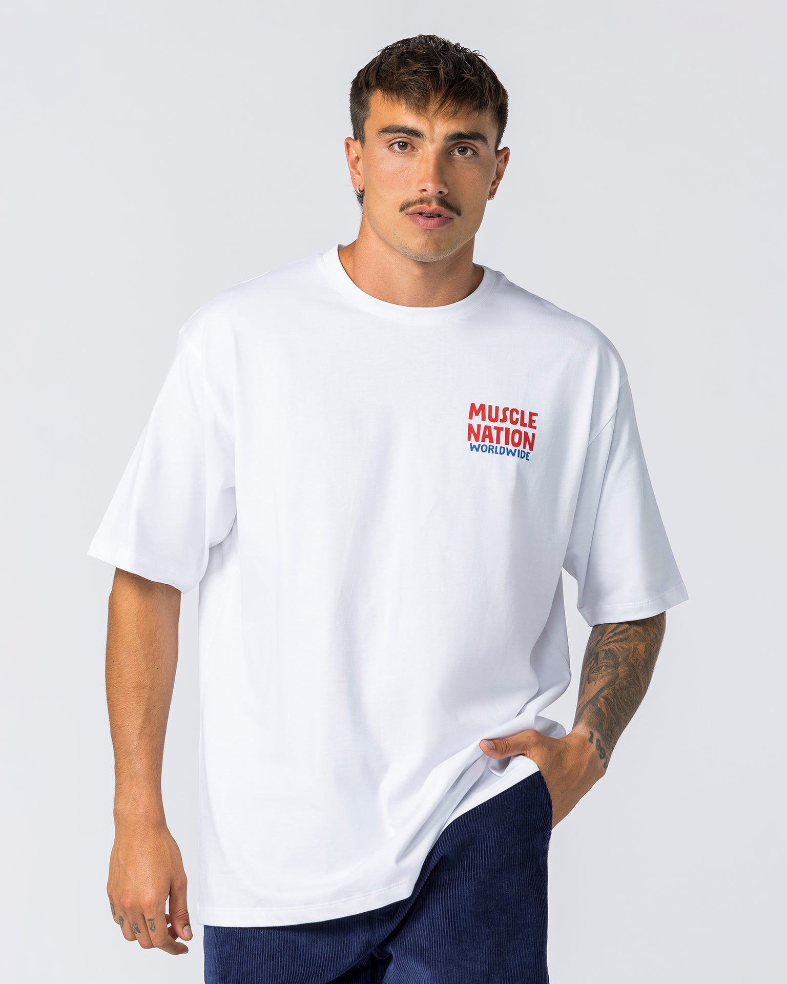 Muscle Nation T-Shirts Mens Tour Oversized Tee - White